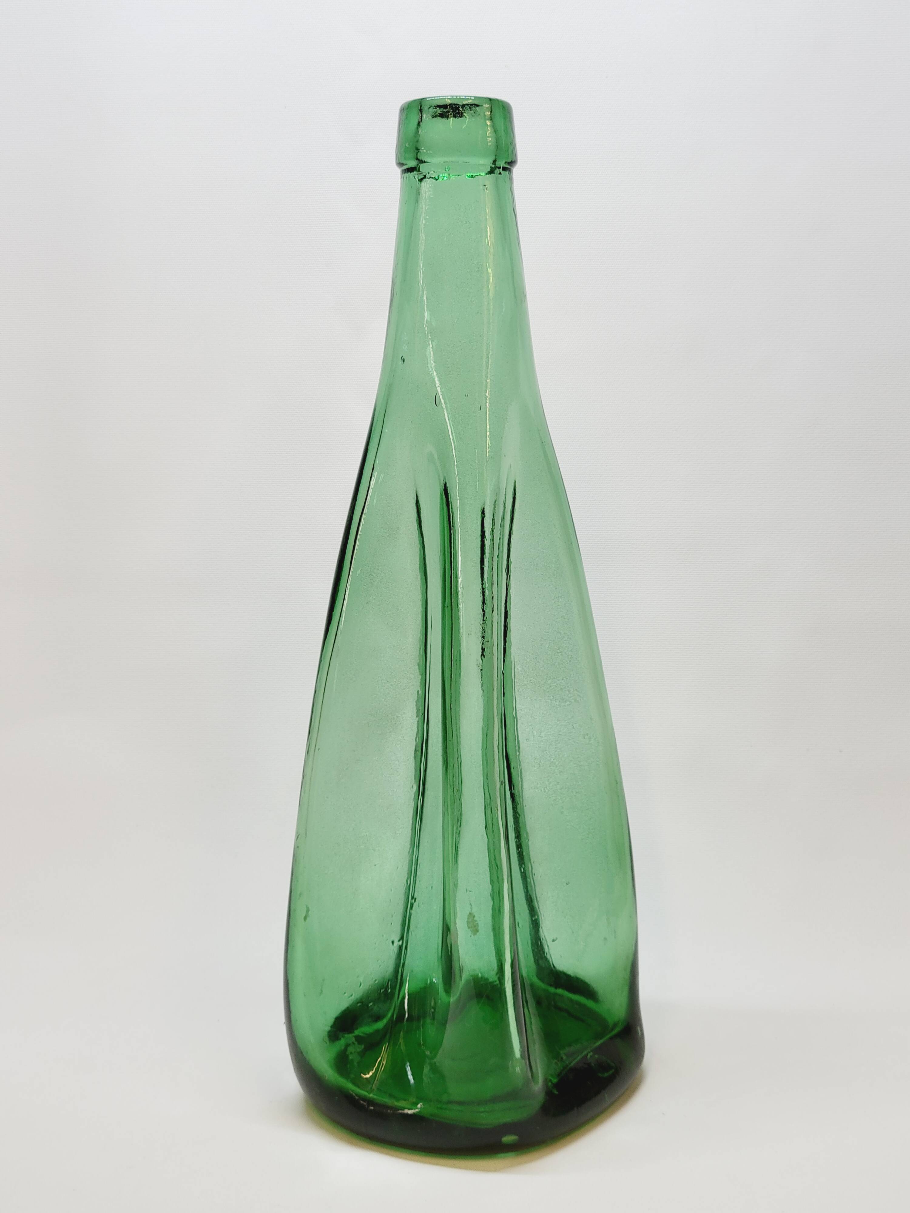 Old Large Pressed Molded Green Crushed Distorted Glass Bottle