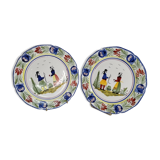 Pair of flat plates HB Quimper, with traditional decoration, 24 cm