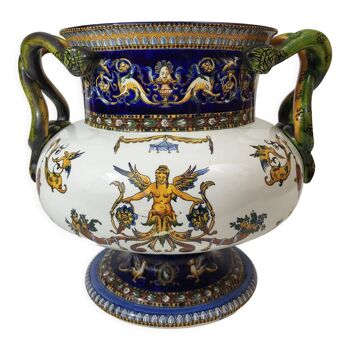 Vase earthenware of Gien XIXth