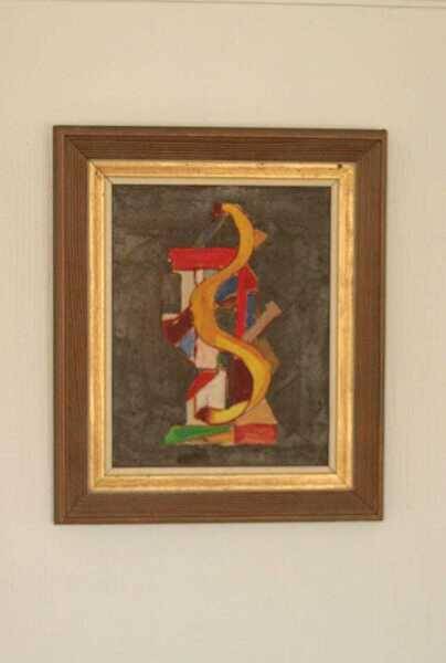 Original mid-century Swedish oil on canvas – “Layers” by Wilhelm Henning – signed & framed – 32 × 39 cm (12.6" × 15.4")
