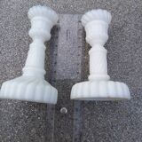 2 candle holders and earthenware vase