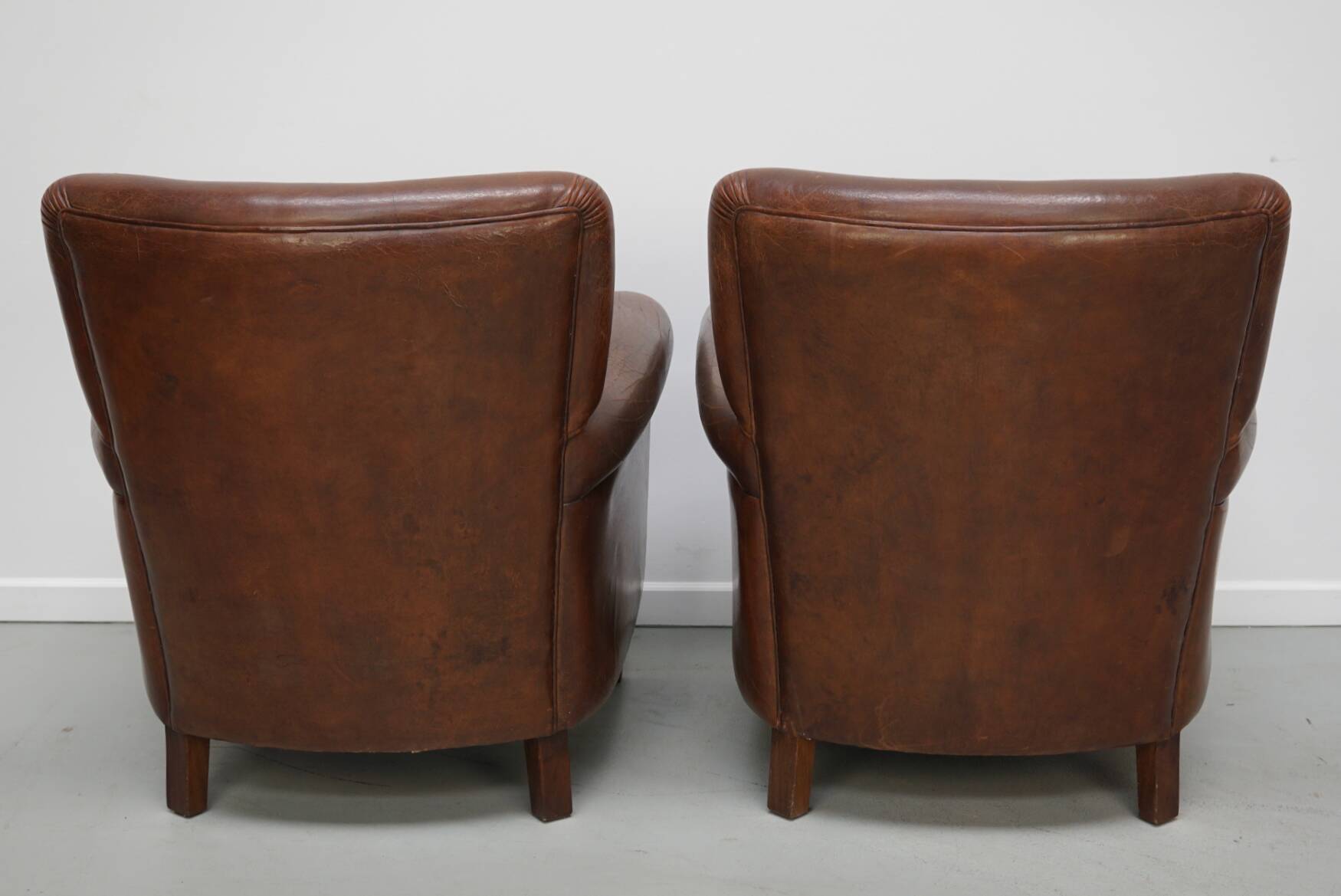 Vintage Dutch Cognac Colored Leather Club Chair, Set of 2