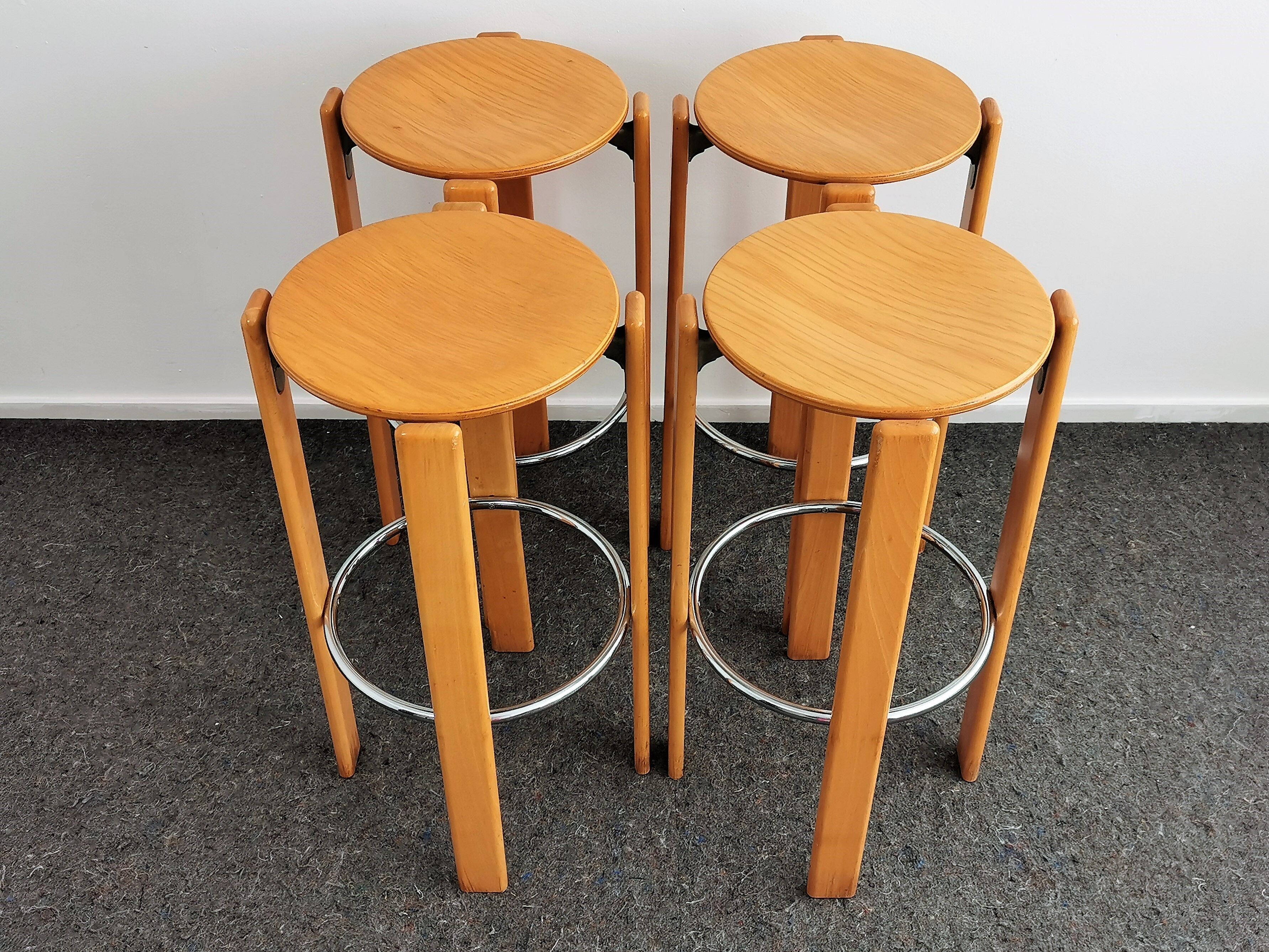 Set beech bar stools by Bruno Rey for Kusch + Co 1970's