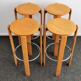 Set beech bar stools by Bruno Rey for Kusch + Co 1970's