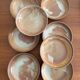 Lot of vintage 1970s stoneware deep plates - handmade beige ceramics.