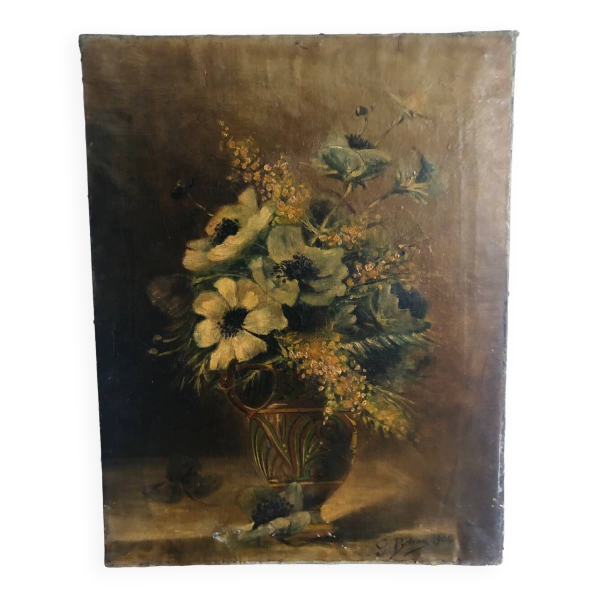 Oil on canvas 19th century bouquet of flowers