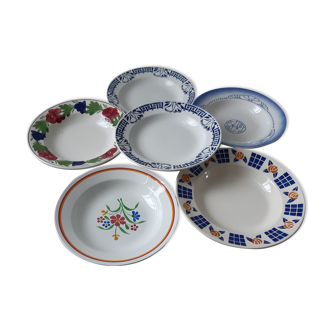 Lot de 6 assiettes creuses dépareillées Digoin Badonviller Salins