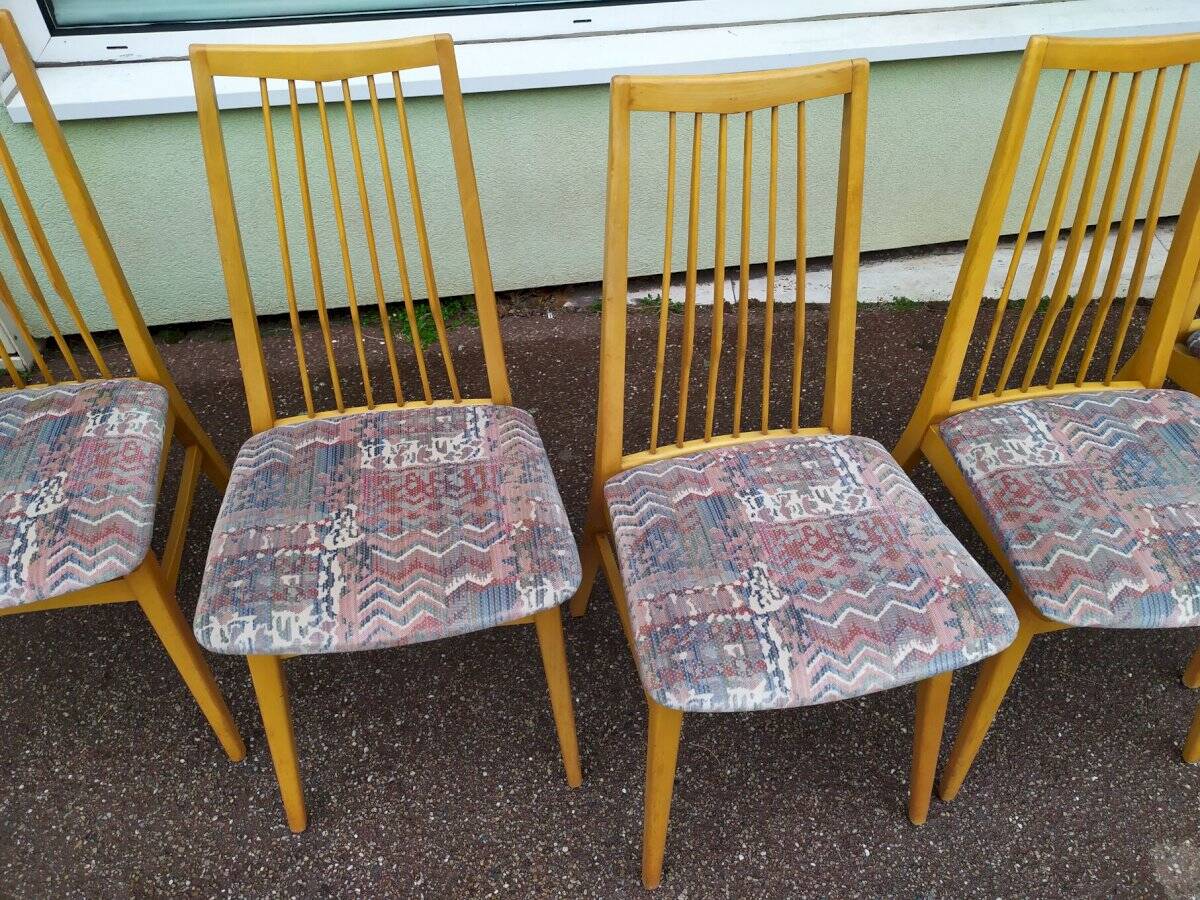 Lot de 8 chaises scandinave bois et tissu