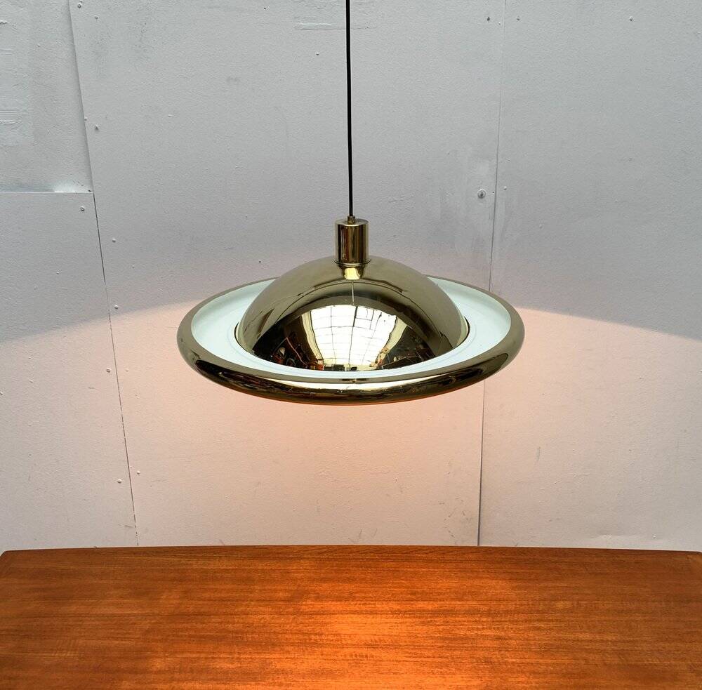 Postmodern Italian vintage brass suspension UFO model S-481 by Luci Italia, 1970s.