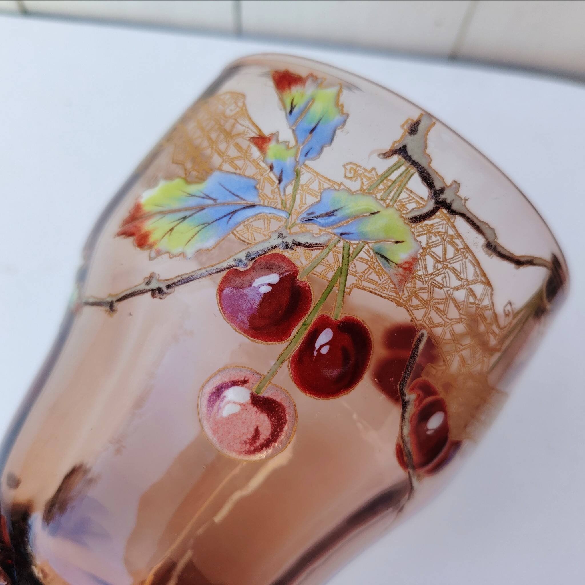 Cerise service with Legras brandy, Art Nouveau, Montjoye