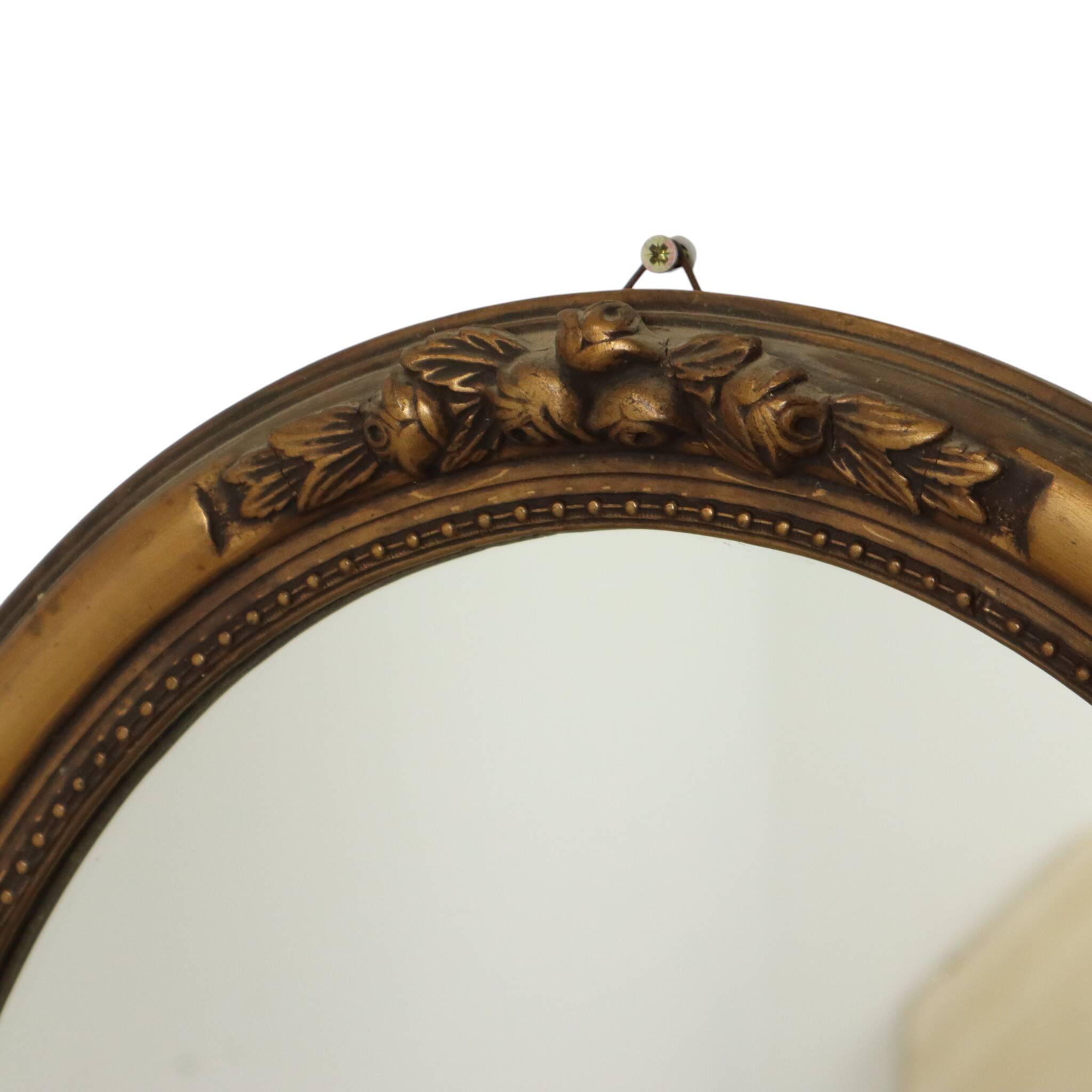 French Oval Gold Baroque-Style Mirror with Roses 58cm