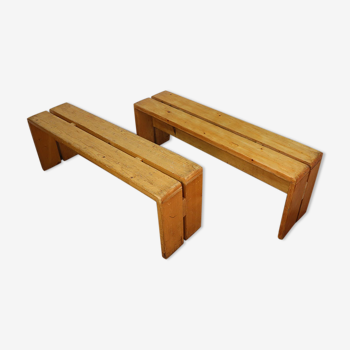 Pair of Charlotte Perriand benches for Les Arcs circa 1960