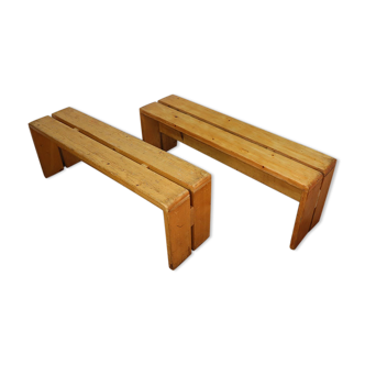 Pair of Charlotte Perriand benches for Les Arcs circa 1960