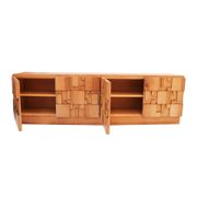 Brutalist Style Oak Handcarved Italian Large Sideboard