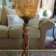 TWISTED WOODEN FLOOR LAMP, ENGRAVED GLASS GLOBE