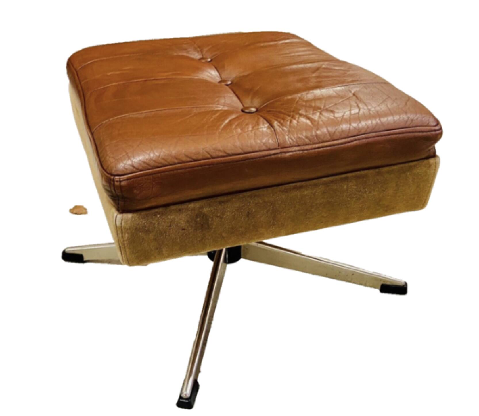 Vintage Danish Mid Century Skipper Footstool Ottoman In Cognac Leather