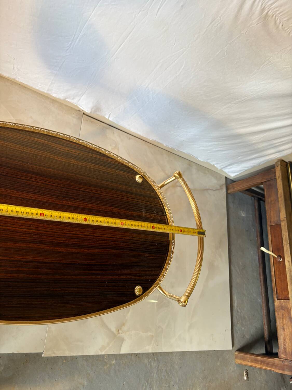 Vintage brass and dark wood serving trolley – 1960s