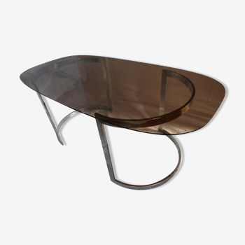 Table vintage smoked glass and chrome by Roche Bobois 1973