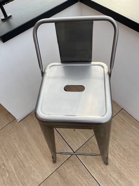 lot de 3 chaises de bar Tolix en acier brut (gris) verni