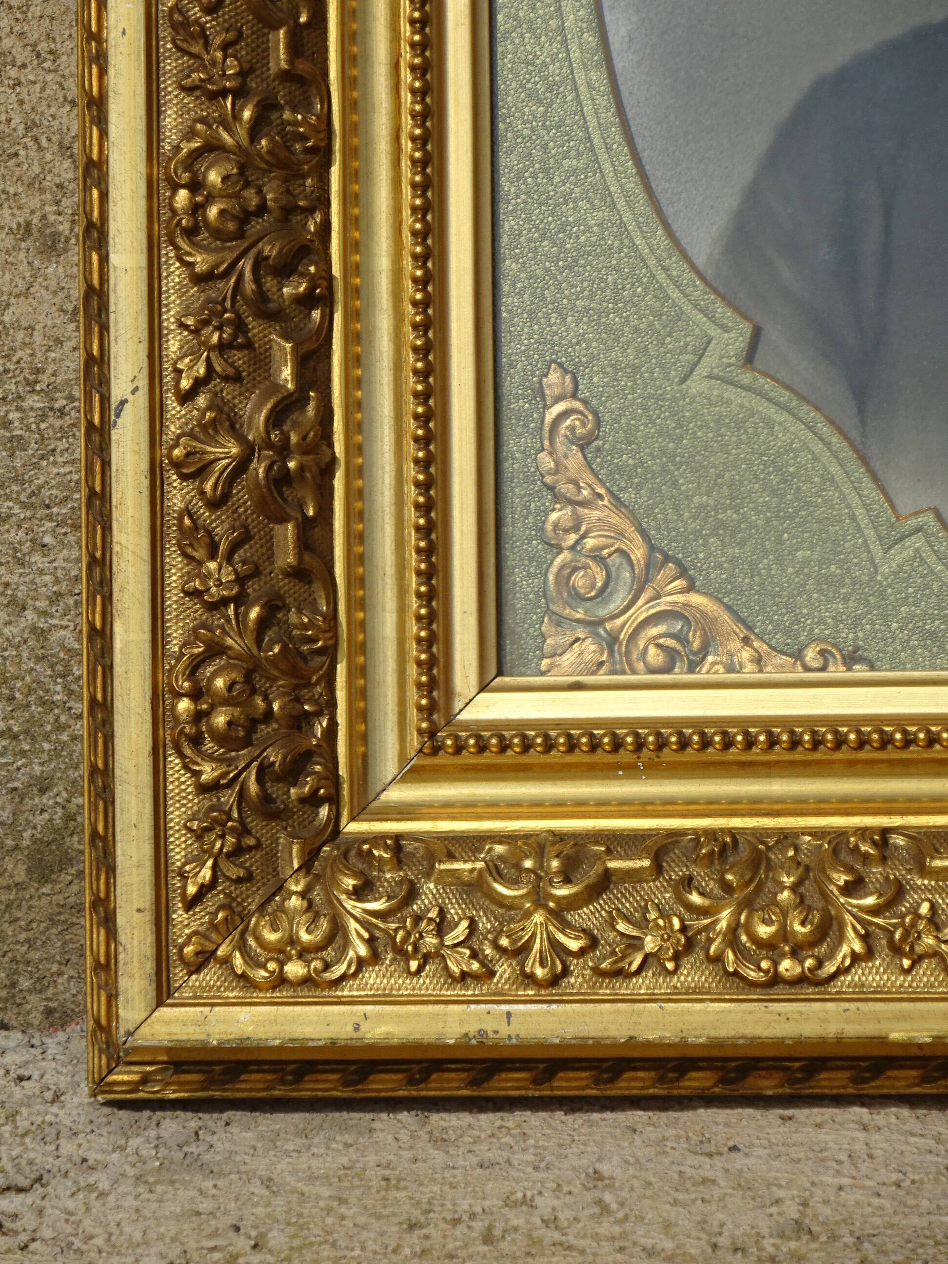 old photo portrait in golden frame (54x62 cm), 1910