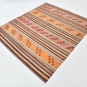 5x6 Vintage Red & Orange Striped Kilim Rug, 163x193Cm