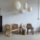 Average suspension in rattan and natural linen, Japanese-style, oval and flattened, H30 D4.