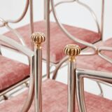 Maison Jansen rare set of 12 steel brass pink velvet chairs 1960