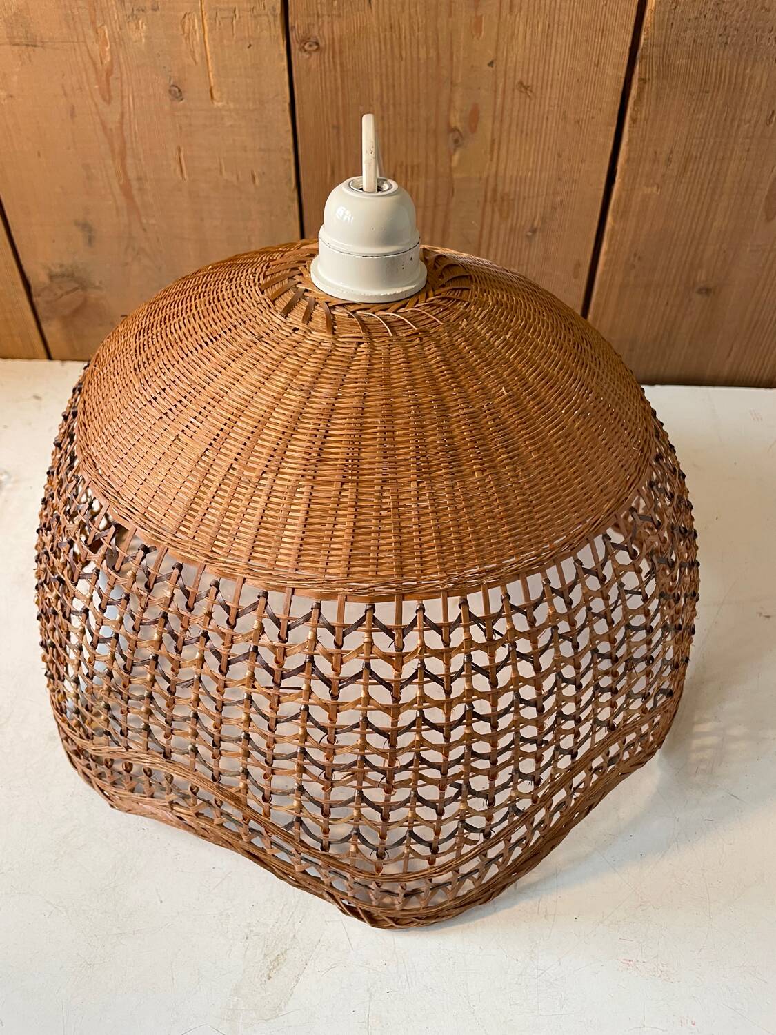 Vintage caned rattan pendant lamp 1970.