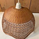 Vintage caned rattan pendant lamp 1970.