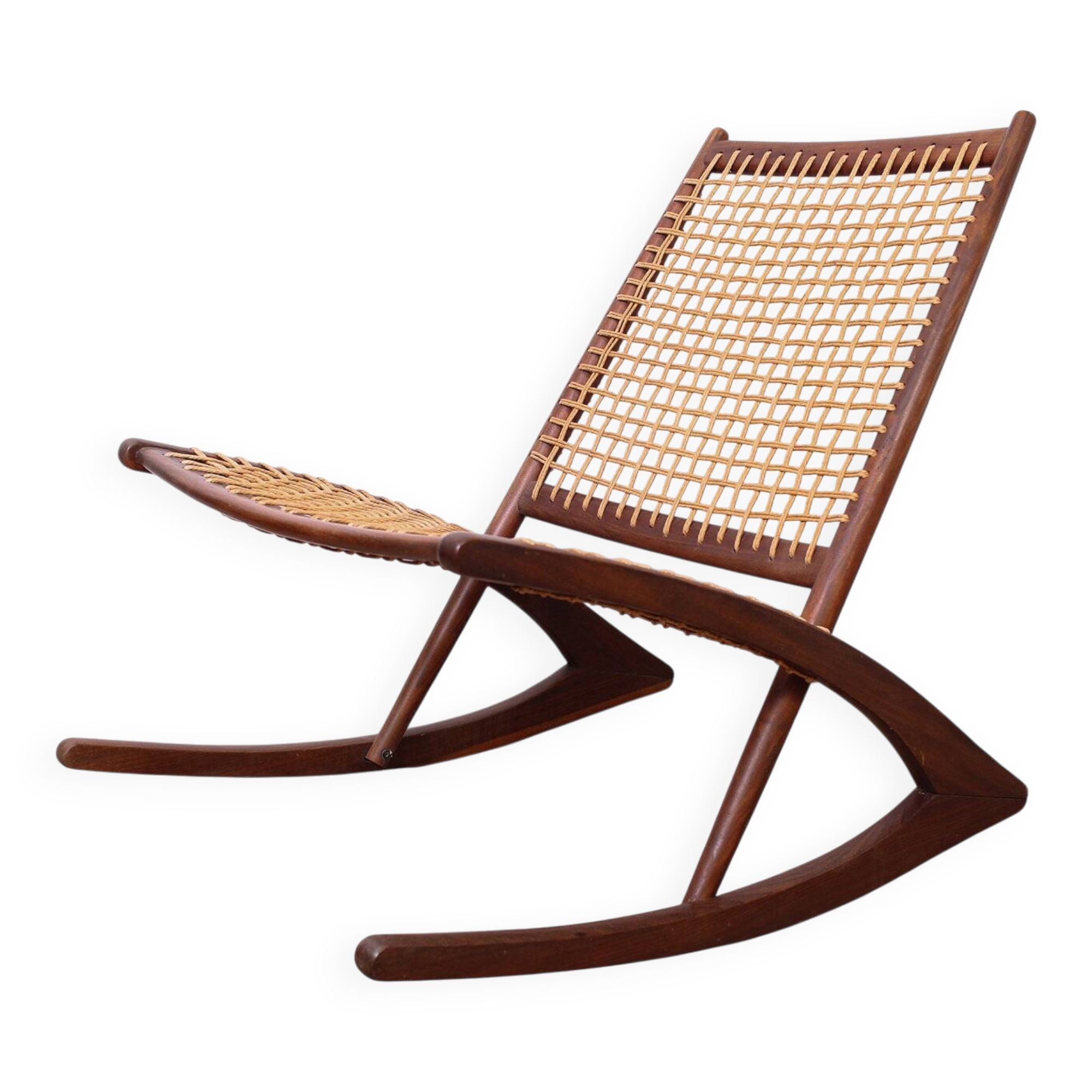 Rocking chair de style Fredrik Kayser des années 50 en teck.
