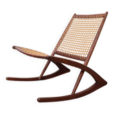A vintage mid-century Danish Fredrik Kayser style rocking chair in teak