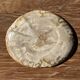 Small oval beige petrified wood dish or tray with speckled edges.