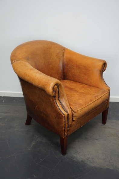 Fauteuil club vintage en cuir couleur cognac Pays-Bas