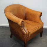 Fauteuil club vintage en cuir couleur cognac Pays-Bas
