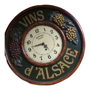 Antique advertising wall clock "vins d'alsace" in solid wood decorated