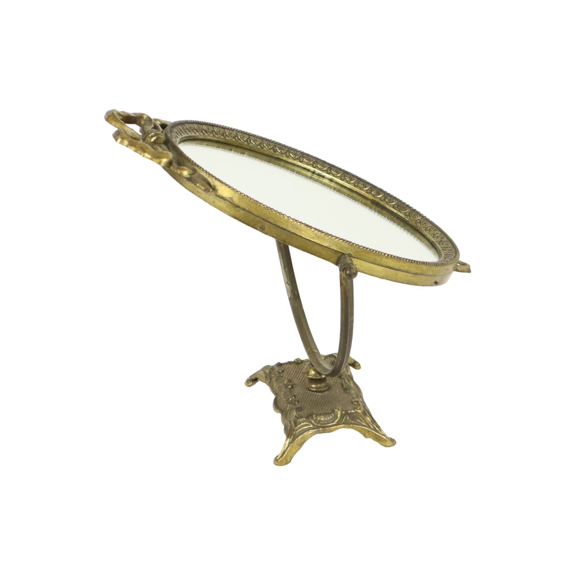Vintage italian dressing mirror with bow baroque style gold tiltable 34cm