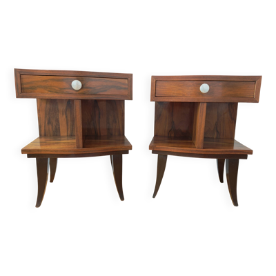 Paire de tables de chevet Art déco  à veinage flammé, années 1930
