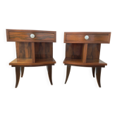 Pair of Art Deco bedside tables with flame veining, 1930s.