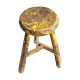 Primitive wooden tripod stool / height 52 cm