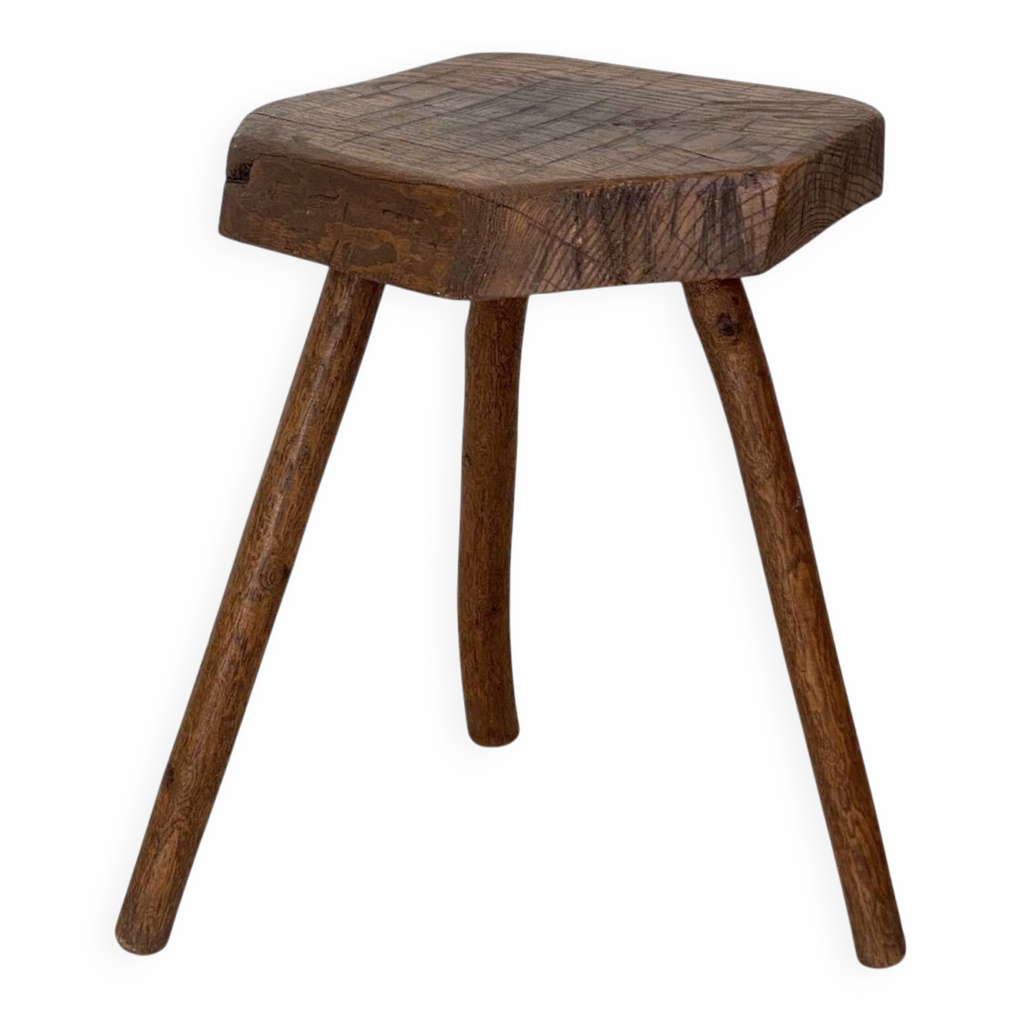Brutalist stool in solid oak