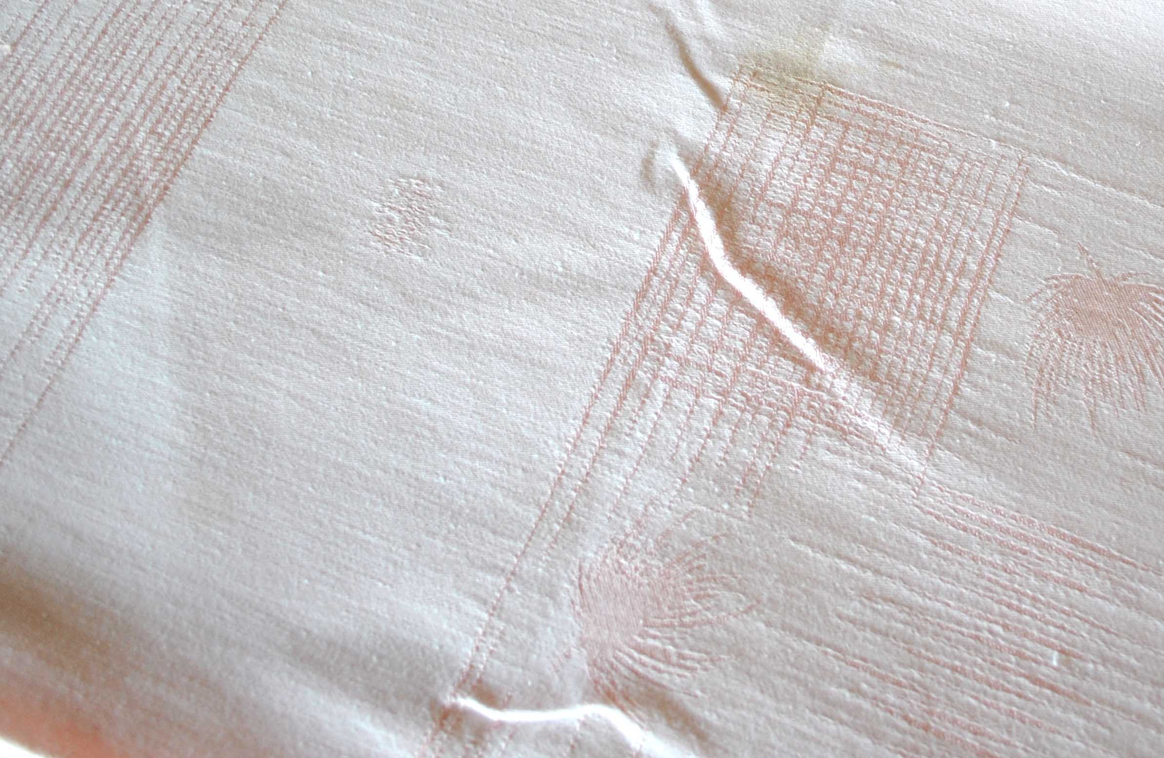 Vintage powder pink tablecloth and its 6 towels in mestizo 140 x 120