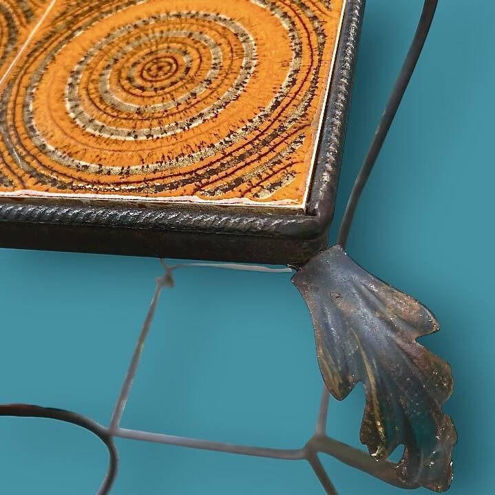 Vintage side table in wrought iron & ceramic – 1960s