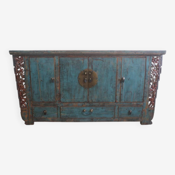 Old dresser in blue lacquered wood 175cm (C65.310)