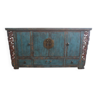 Old dresser in blue lacquered wood 175cm (C65.310)