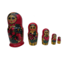 Set of 5 old russian nesting dolls in turned wood, lacquered with bright colors