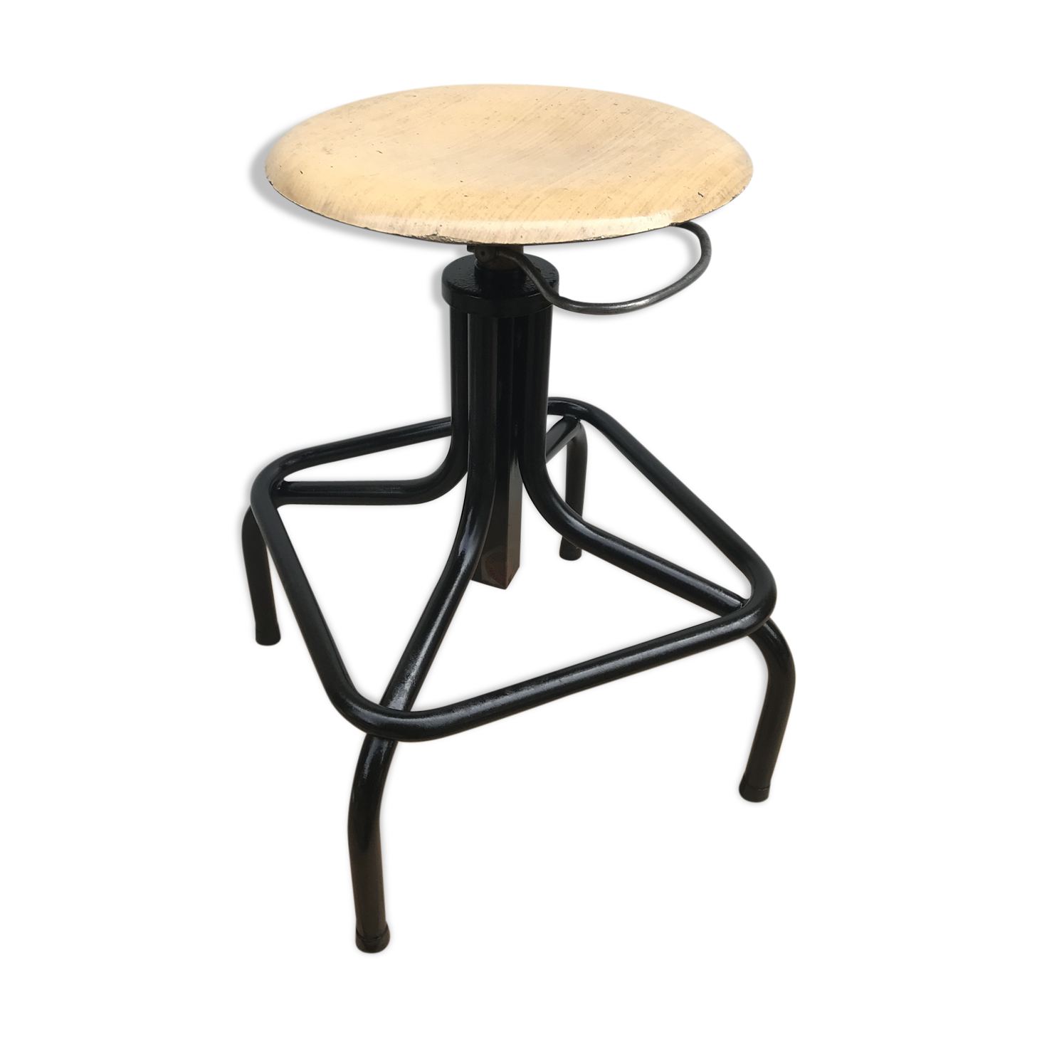 Former HELIOLITHE 50s adjustable Metal & wood Vintage shop stool