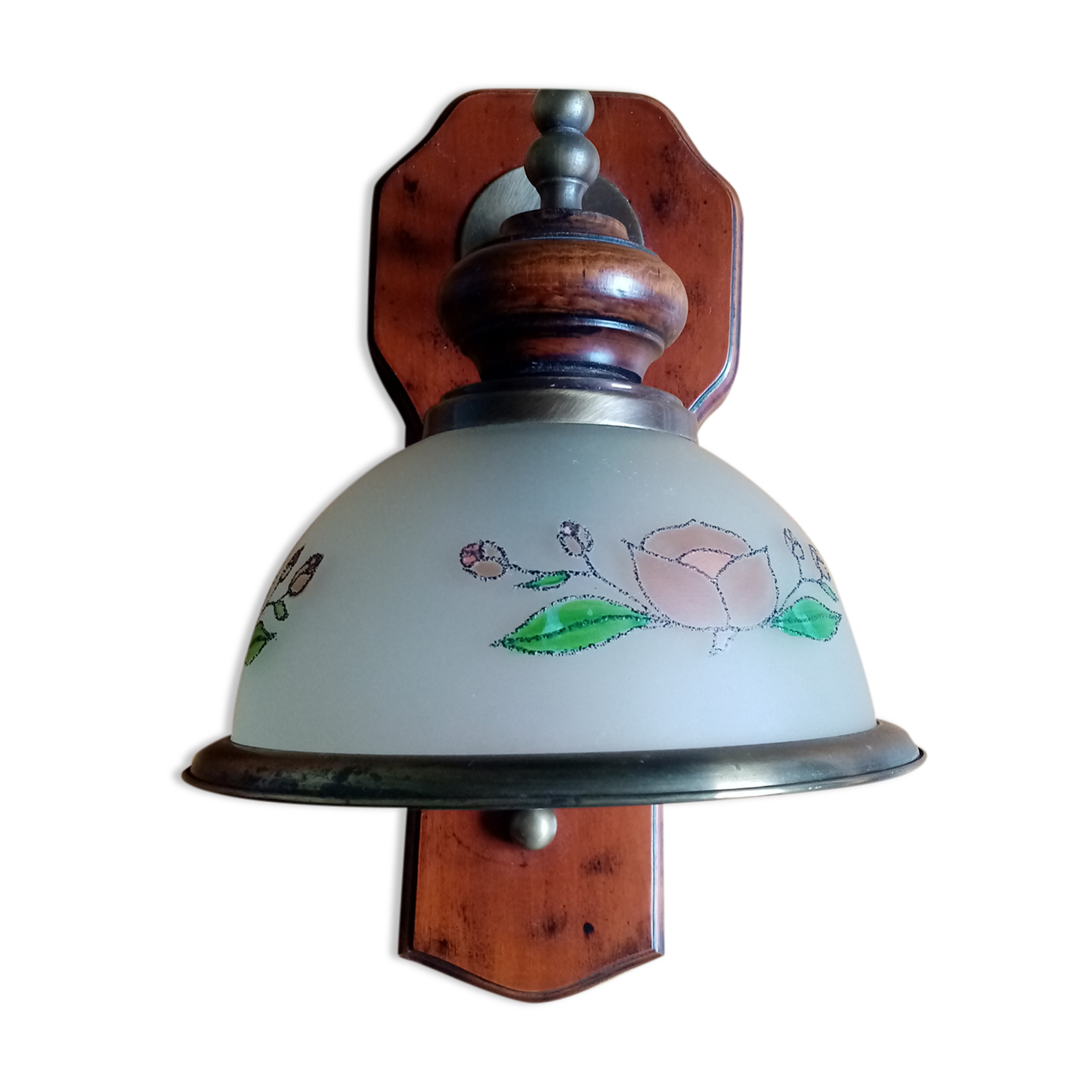 Wood brass glass sconce