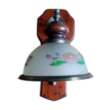 Wood brass glass sconce