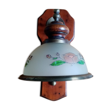 Wood brass glass sconce
