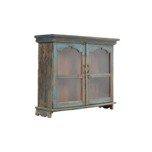 Wooden showcase with blue patina